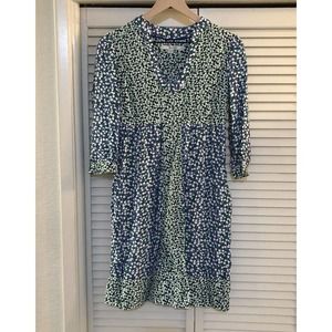 Boden Mollie Patchwork Abstract Floral Shift Dress Sz 4L 4 Long Blue Gre…